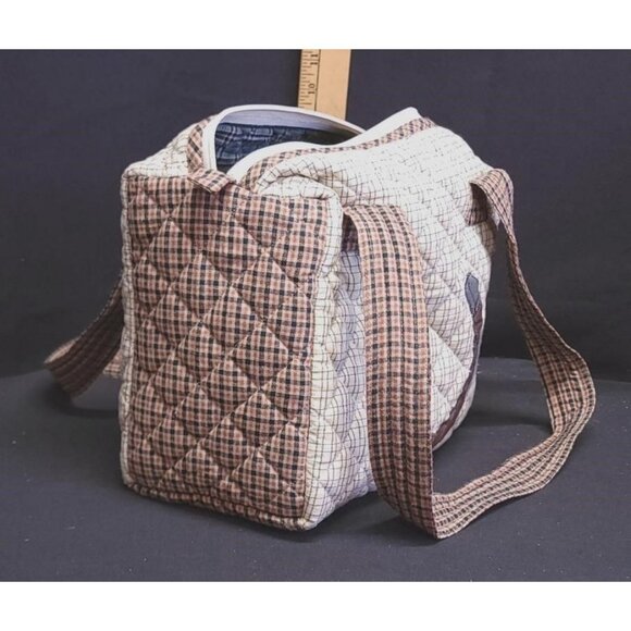 Quilted Horse-Themed Tote Bag With Plaid Straps & Embroidered Details By Irenes - Picture 2 of 4